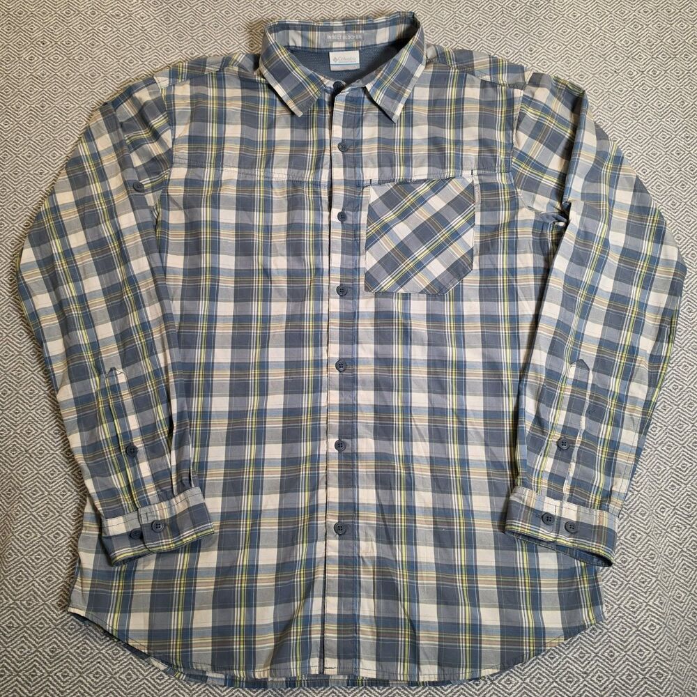 Columbia Men’s Large Long Sleeve Plaid Button Down Shirt Blue Gray